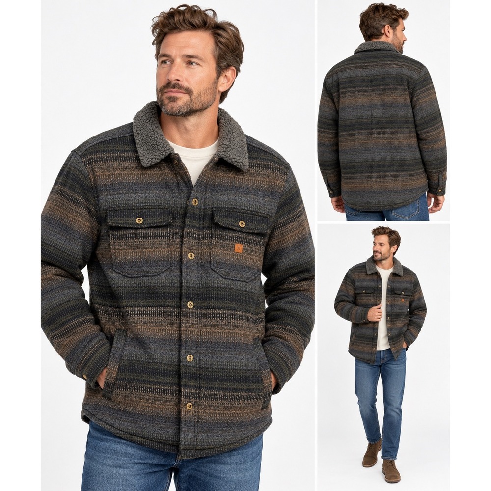Roark Hebrides 2.0 Sherpa Jacket Men's XL Jacquard Wool Blend Military RJ322